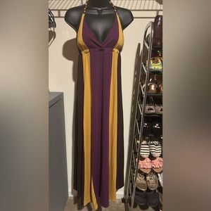 Multicolored Braided Halter Top Maxi Dress (Purple/Yellow/Brown) Size Medium